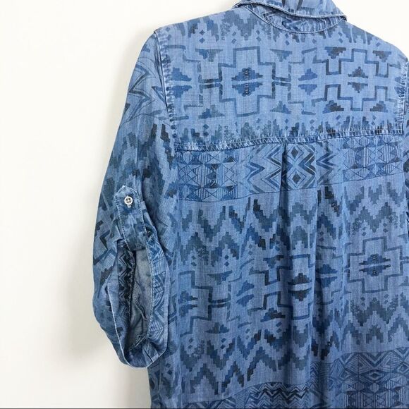 PHILOSOPHY | Aztec Chambray Dress Blue Size Large - Picture 7 of 7
